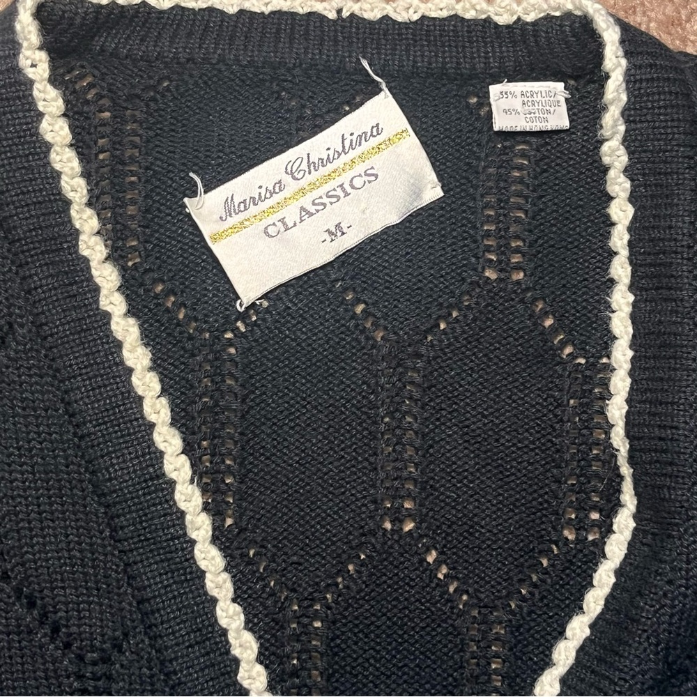 Marisa‎ Christina Floral Embroidered Knit Cardigan Black Cottagecore Vintage M - Picture 3 of 12